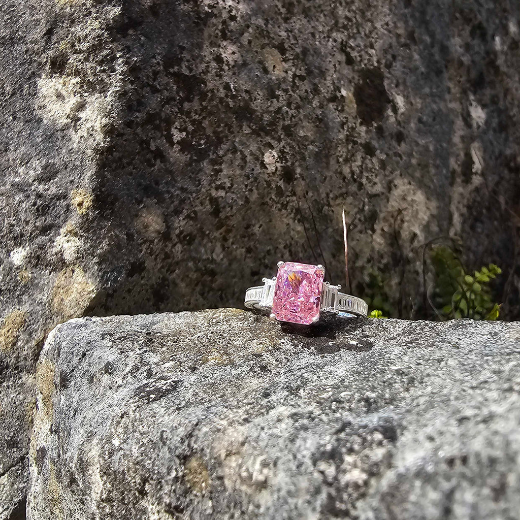 17.35 pink moissanite, sterling silver ring