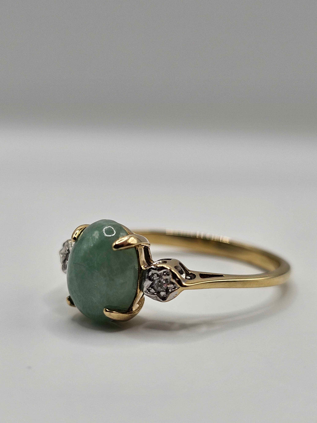 9 Carat Gold Jade and Diamond Ring